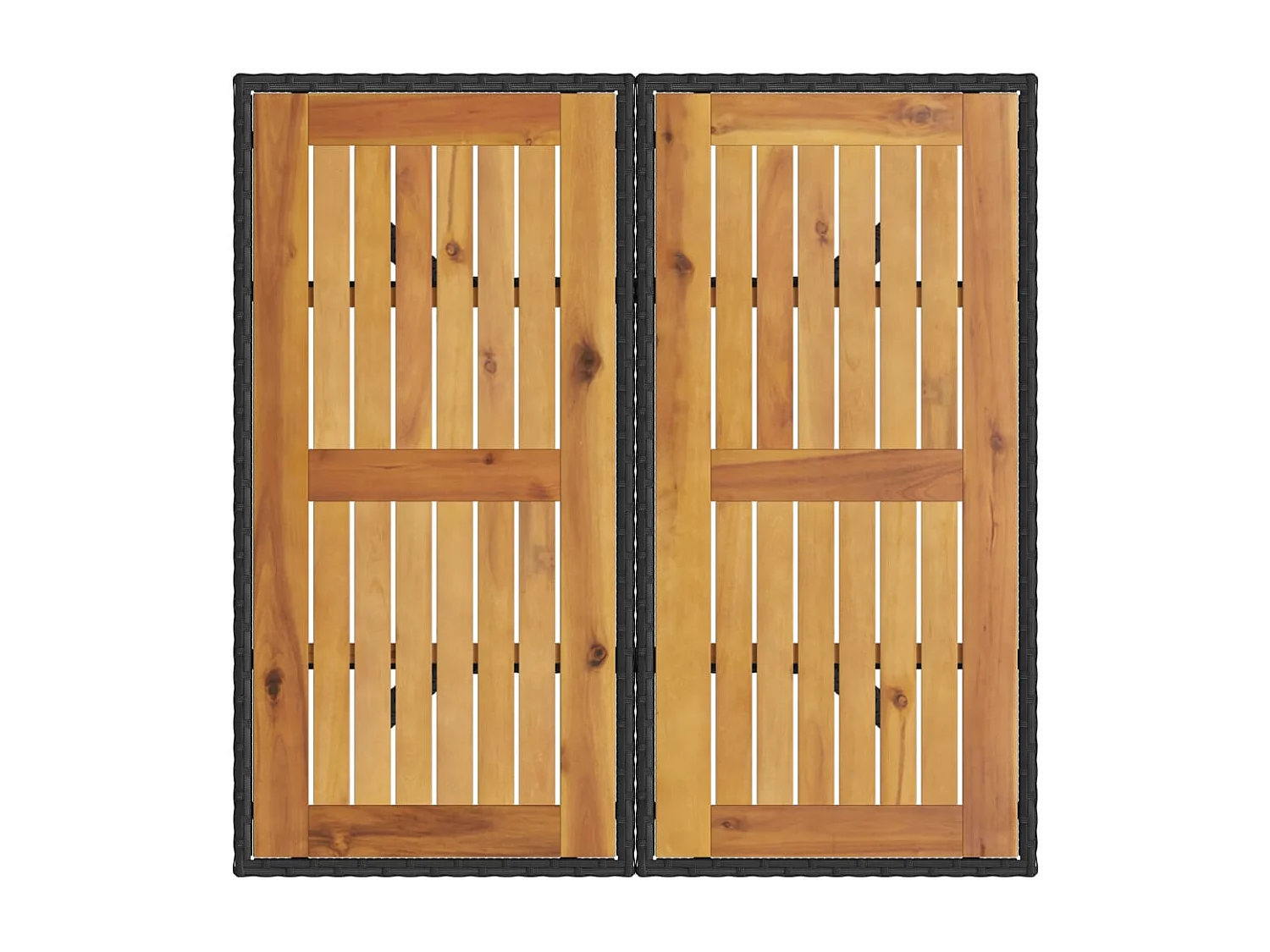 Tuintafel en blad in zwart acaciahout en gevlochten hars