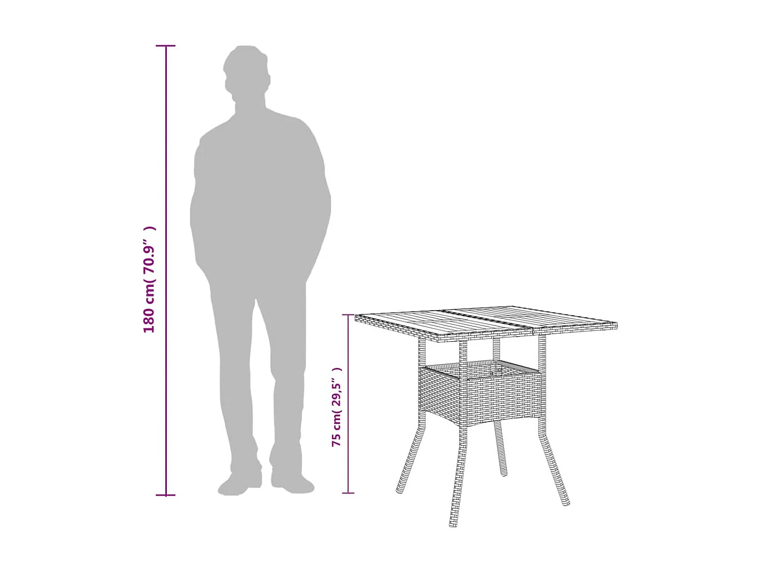 Tuintafel en blad in zwart acaciahout en gevlochten hars