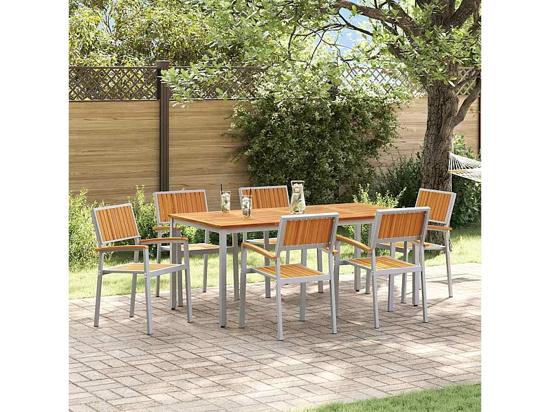 Ensemble de salle à manger pour jardin 7 pcs Gris et marron