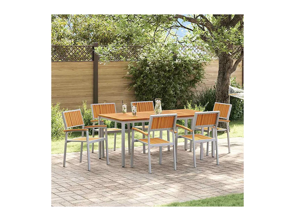 Ensemble de salle à manger pour jardin 7 pcs Gris et marron
