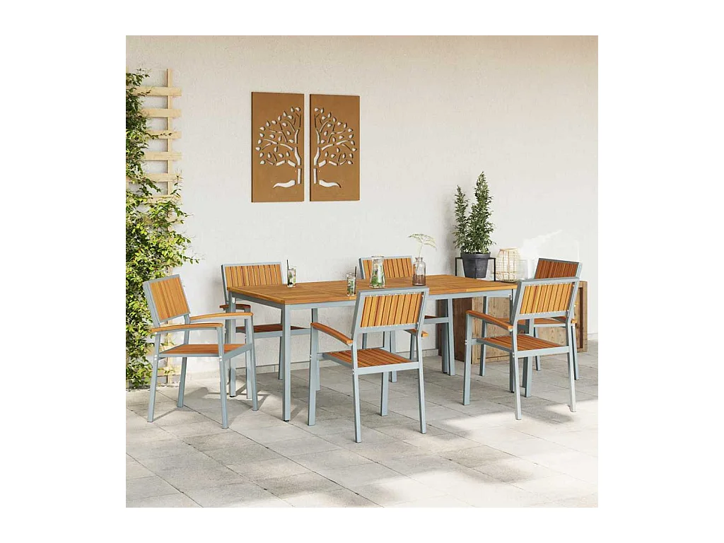 Ensemble de salle à manger pour jardin 7 pcs Gris et marron