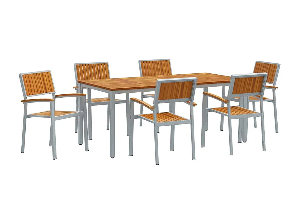 Juego de comedor de jardín de 7 piezas gris y marrón