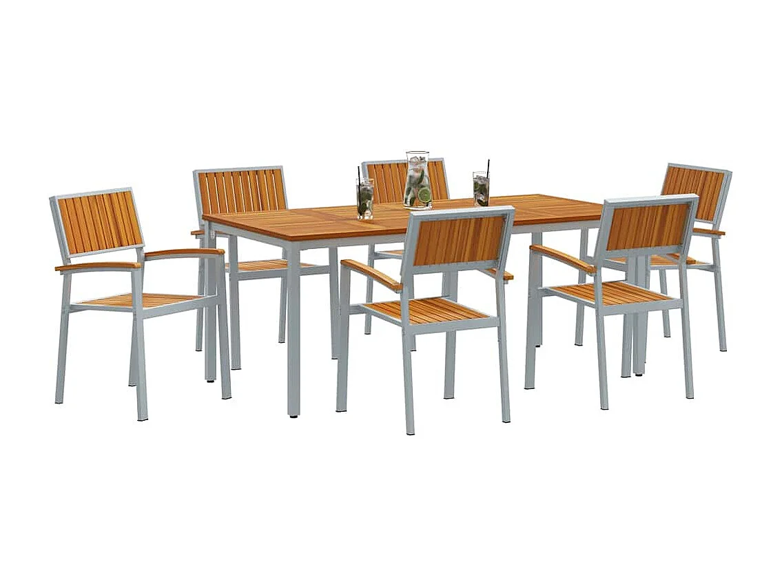 Juego de comedor de jardín de 7 piezas gris y marrón