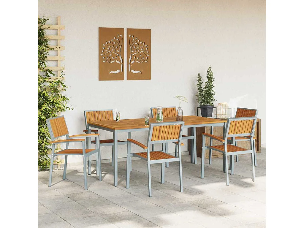 Juego de comedor de jardín de 7 piezas gris y marrón