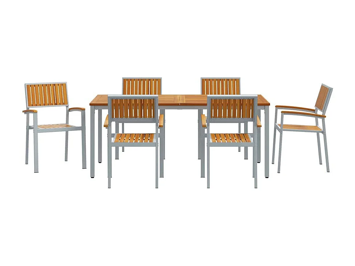 Juego de comedor de jardín de 7 piezas gris y marrón