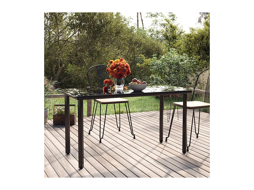 Table à dîner de jardin Noir 200x100x74cm Acier et verre trempé