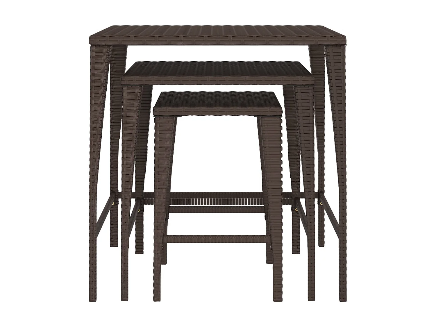 Mesas nido de jardín de 3 piezas de mimbre de resina marrón