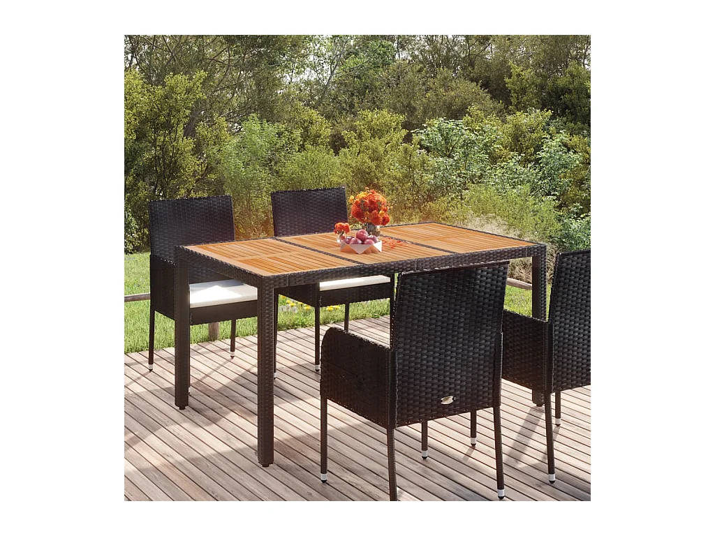 Table de jardin dessus en bois Noir 150x90x75 cm Résine tressée