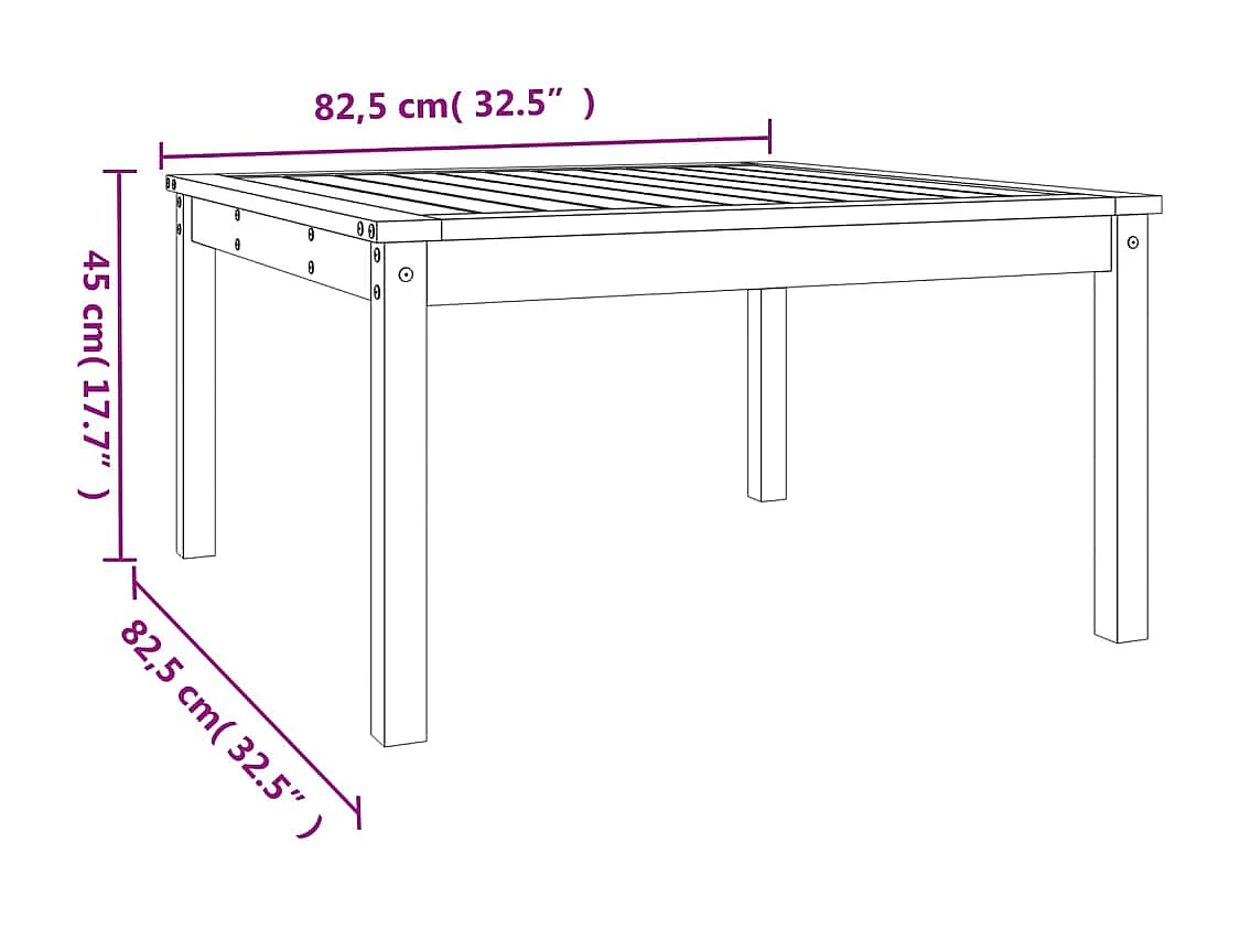 Tavolo da giardino color miele 82,5x82,5x45 cm in legno massello di pino