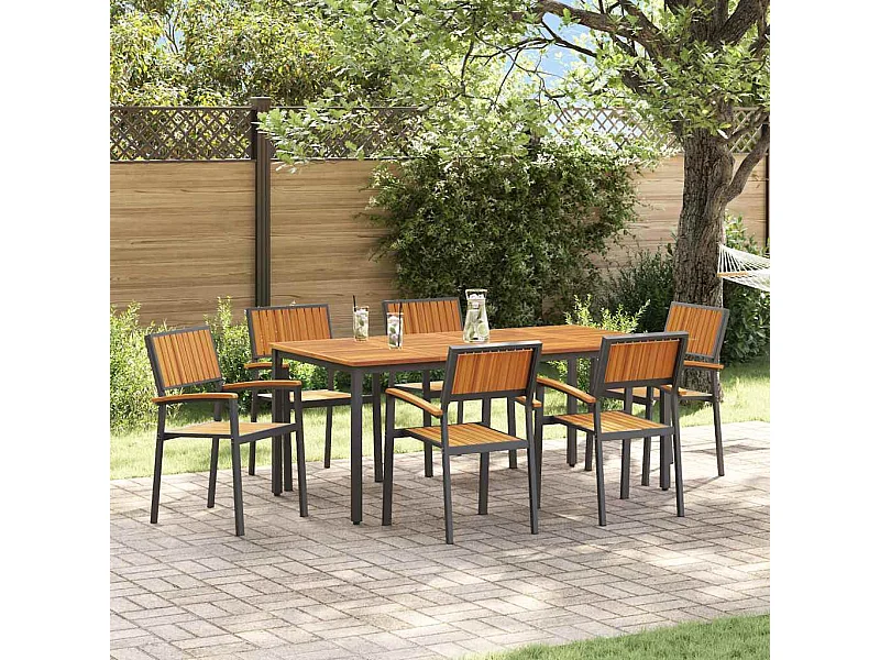 Ensemble de salle à manger pour jardin 7 pcs Noir et marron