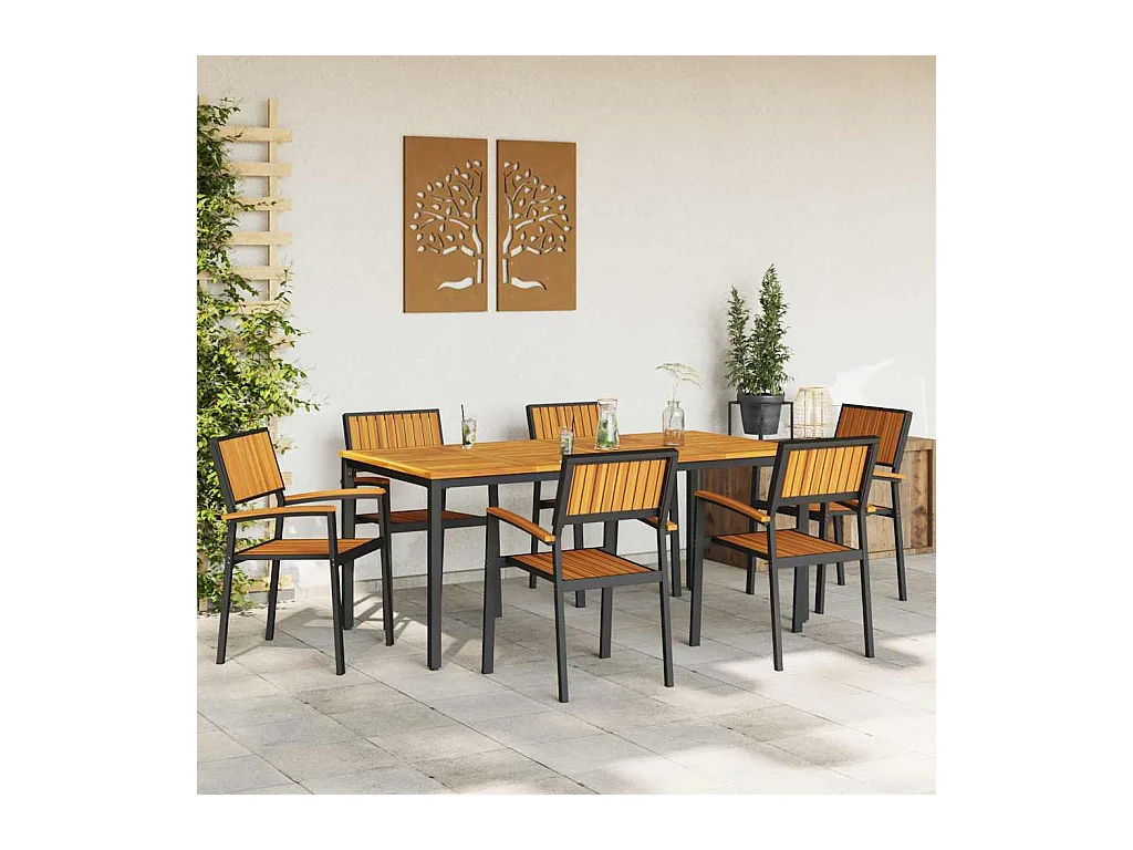 Ensemble de salle à manger pour jardin 7 pcs Noir et marron