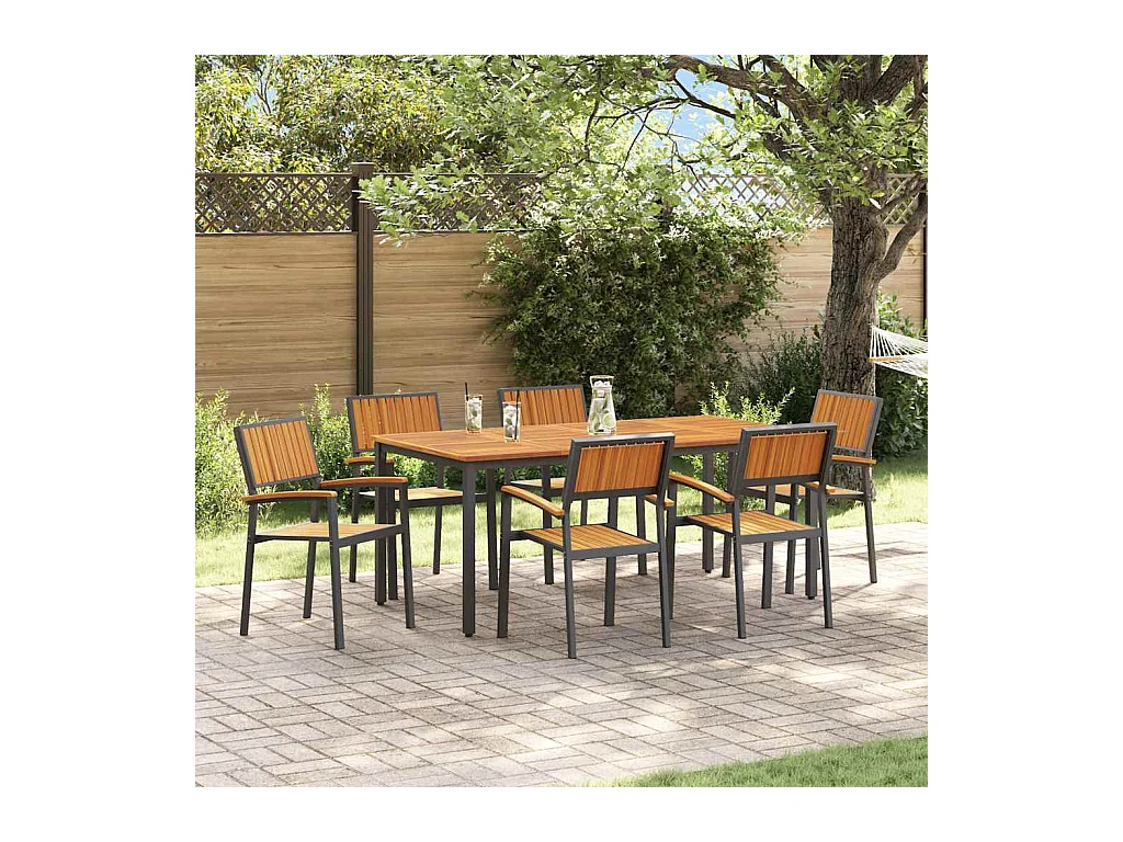 Ensemble de salle à manger pour jardin 7 pcs Noir et marron