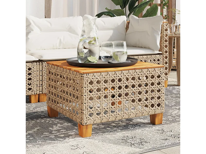 Beige tuintafel 55x55x36 cm gevlochten hars en acaciahout