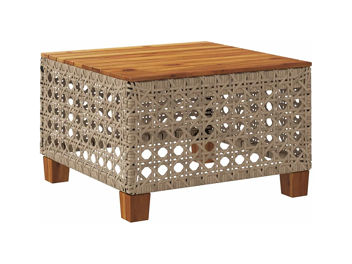 Table de jardin beige 55x55x36 cm résine tressée et bois acacia