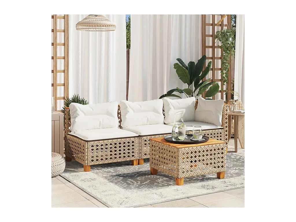 Table de jardin beige 55x55x36 cm résine tressée et bois acacia