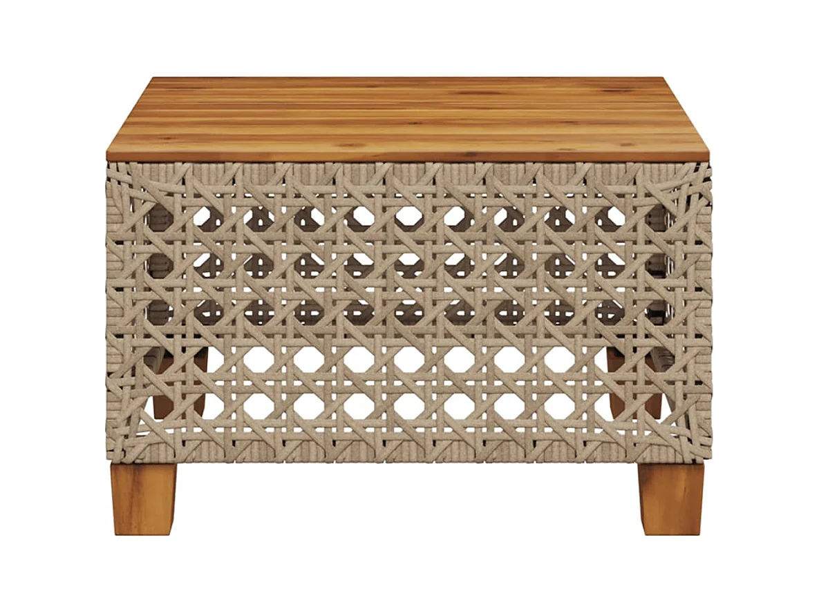 Table de jardin beige 55x55x36 cm résine tressée et bois acacia