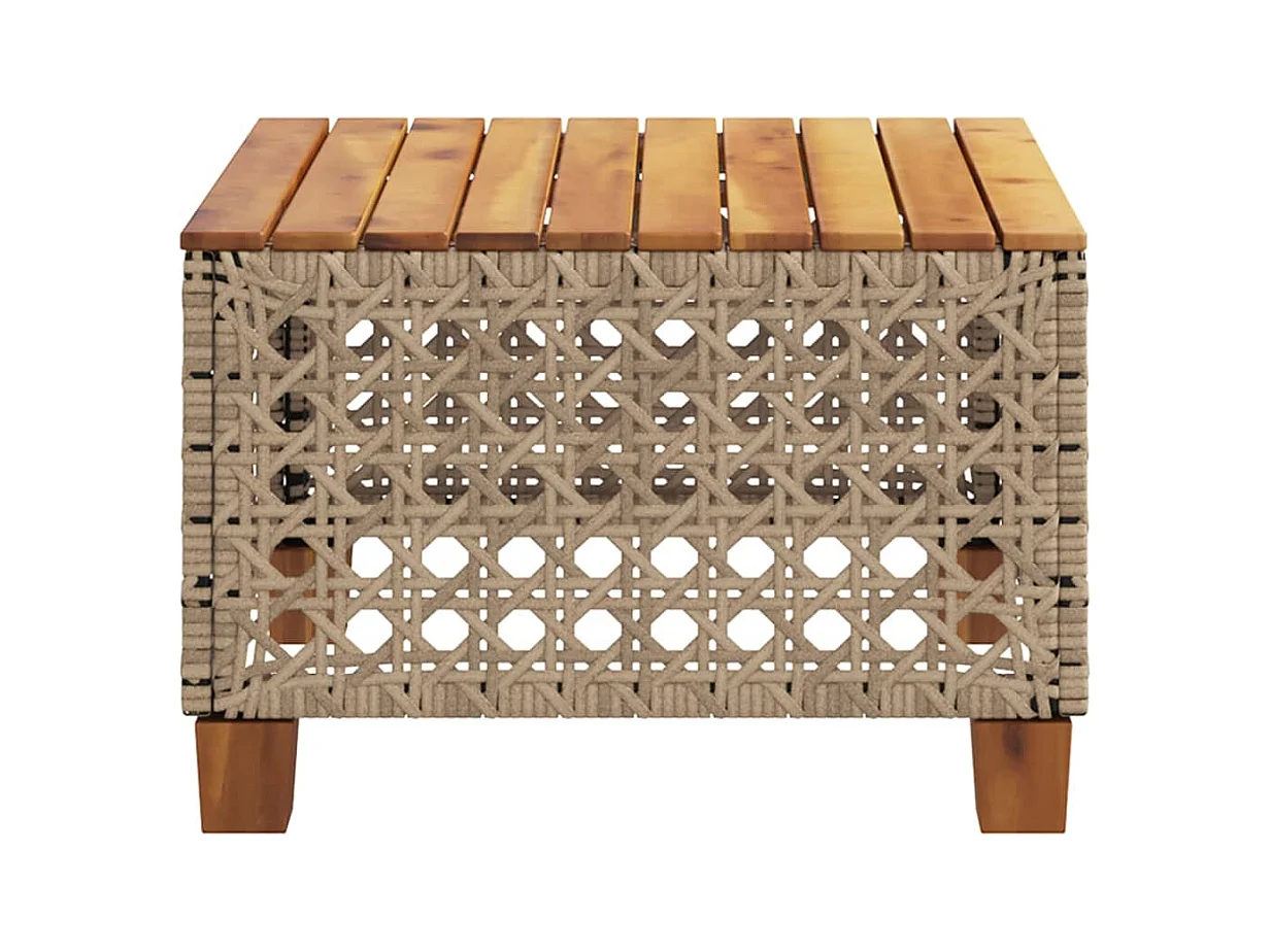 Table de jardin beige 55x55x36 cm résine tressée et bois acacia