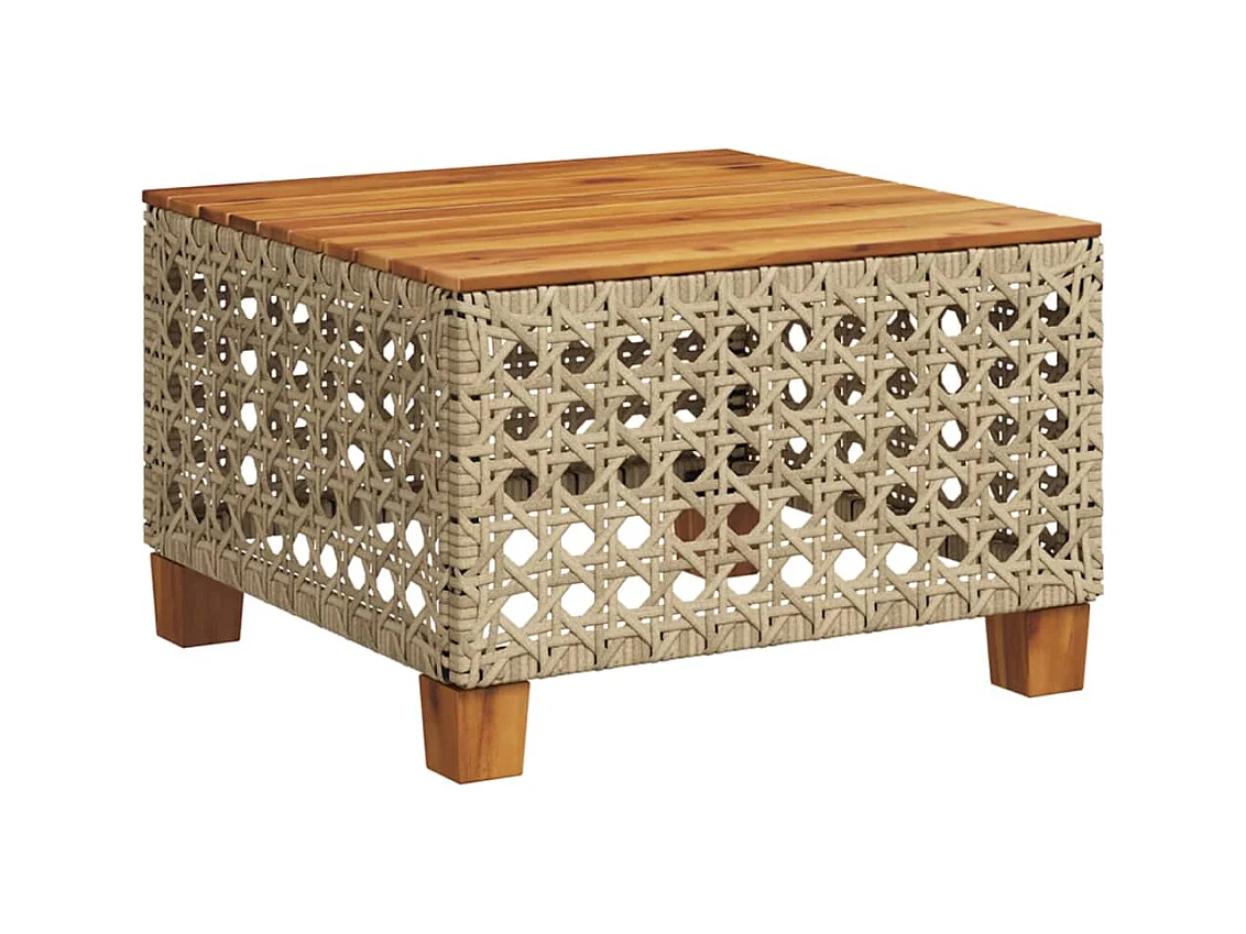 Table de jardin beige 55x55x36 cm résine tressée et bois acacia