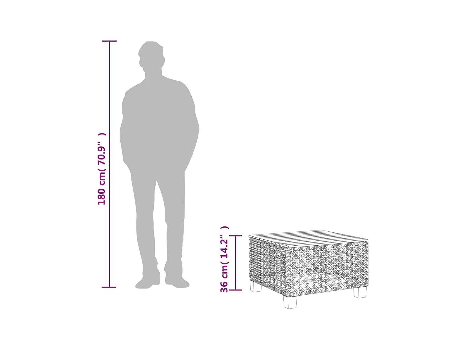 Table de jardin beige 55x55x36 cm résine tressée et bois acacia