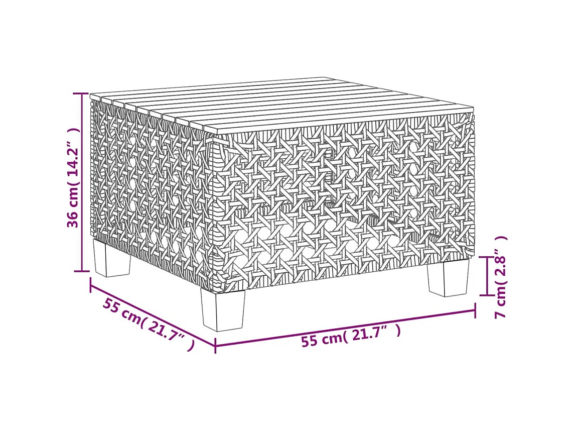 Table de jardin beige 55x55x36 cm résine tressée et bois acacia