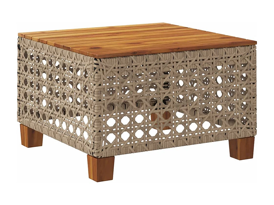 Table de jardin beige 55x55x36 cm résine tressée et bois acacia