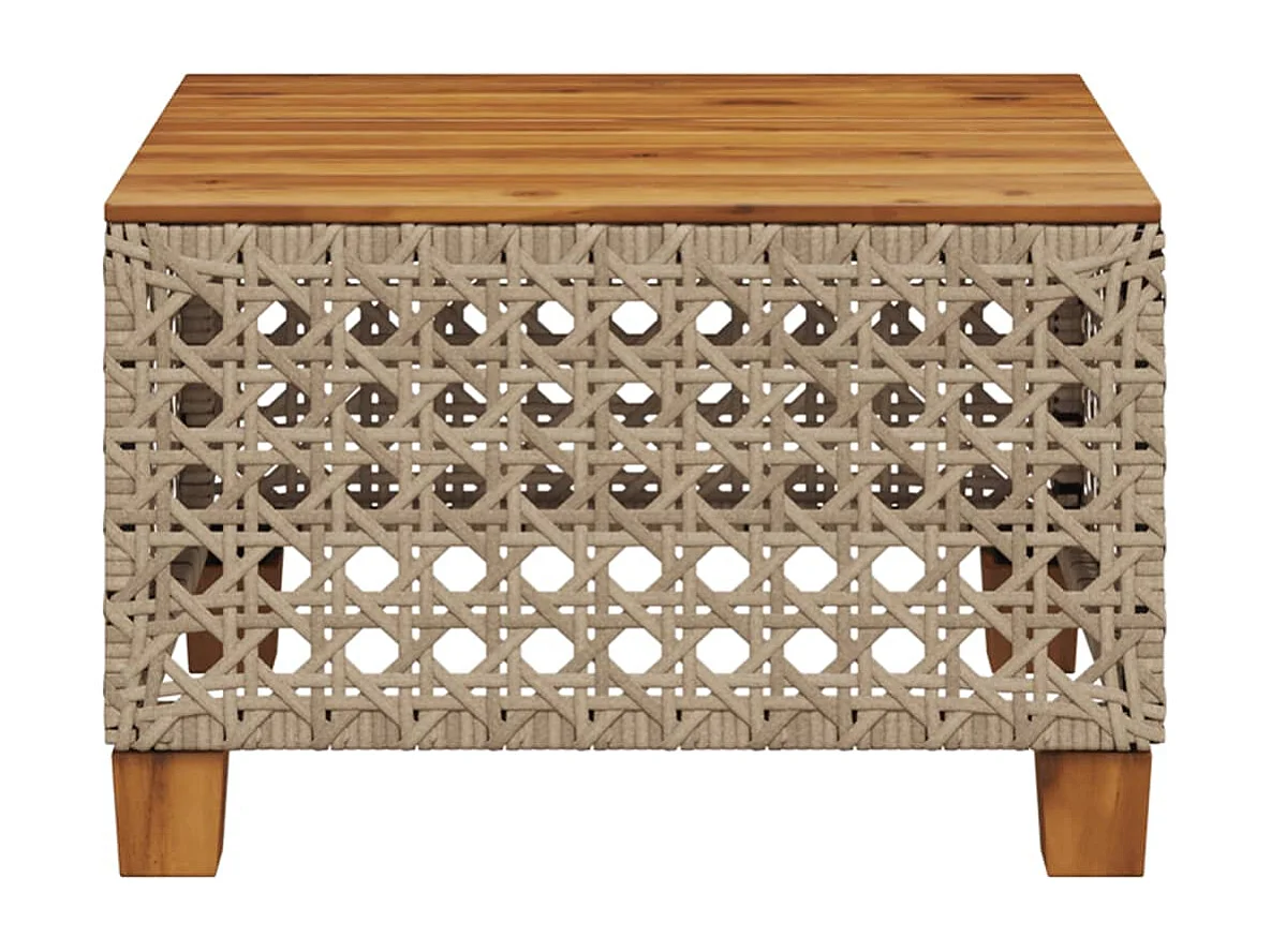 Table de jardin beige 55x55x36 cm résine tressée et bois acacia