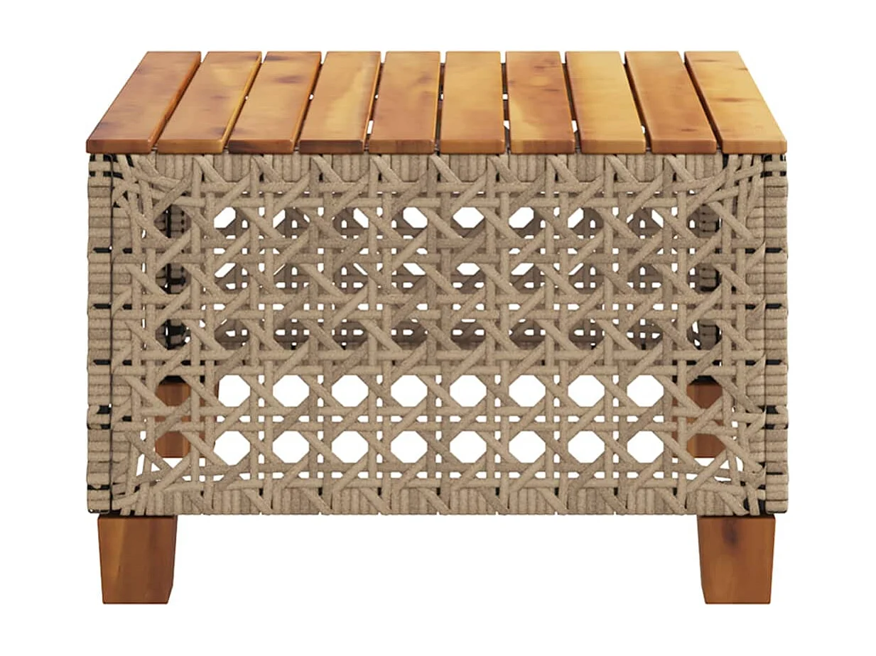 Table de jardin beige 55x55x36 cm résine tressée et bois acacia