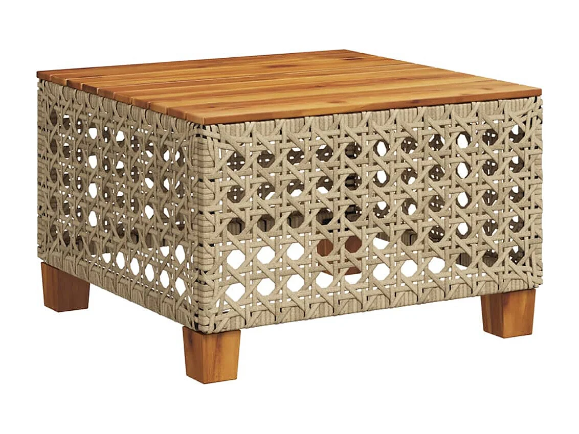 Table de jardin beige 55x55x36 cm résine tressée et bois acacia