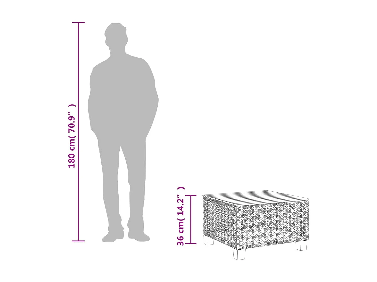 Table de jardin beige 55x55x36 cm résine tressée et bois acacia