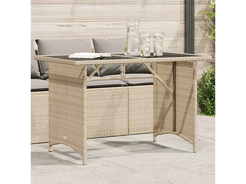 Mesa de jardín con tapa de cristal beige 110x68x70 cm ratán
