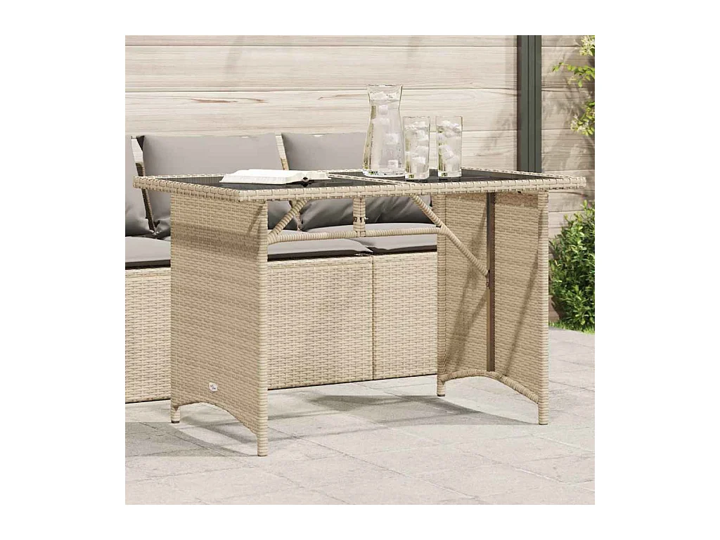 Tuintafel met beige glazen blad 110x68x70 cm rotan