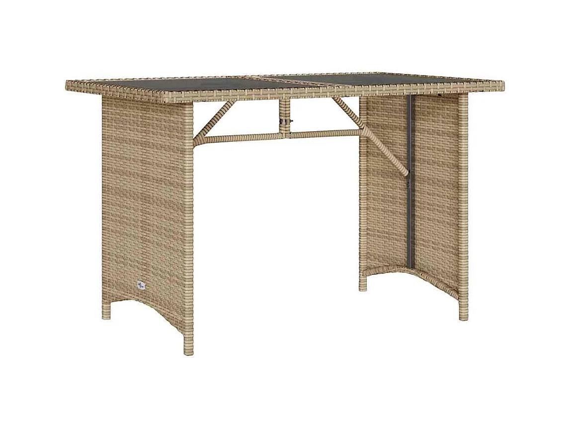 Tuintafel met beige glazen blad 110x68x70 cm rotan