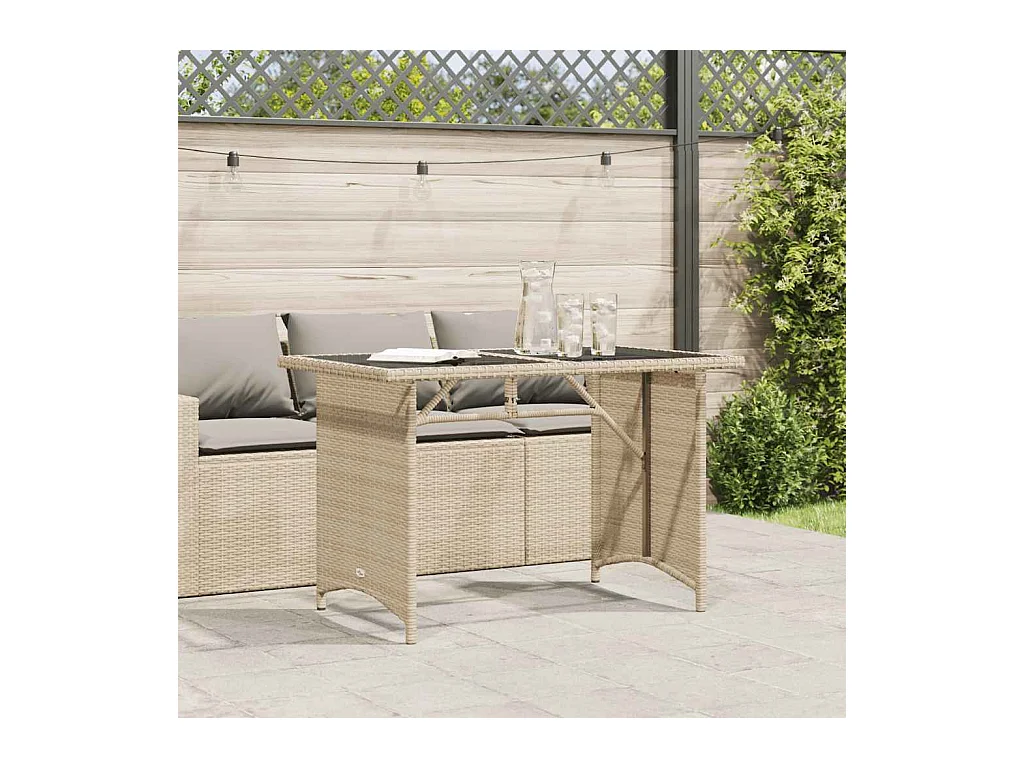 Tuintafel met beige glazen blad 110x68x70 cm rotan