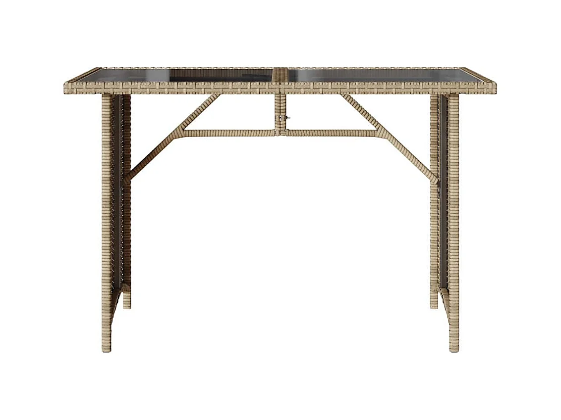Tuintafel met beige glazen blad 110x68x70 cm rotan
