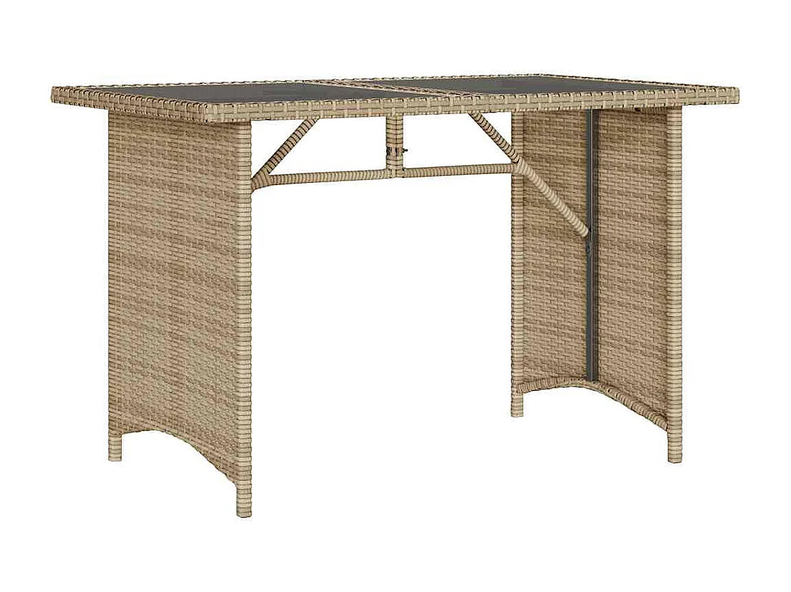 Tuintafel met beige glazen blad 110x68x70 cm rotan