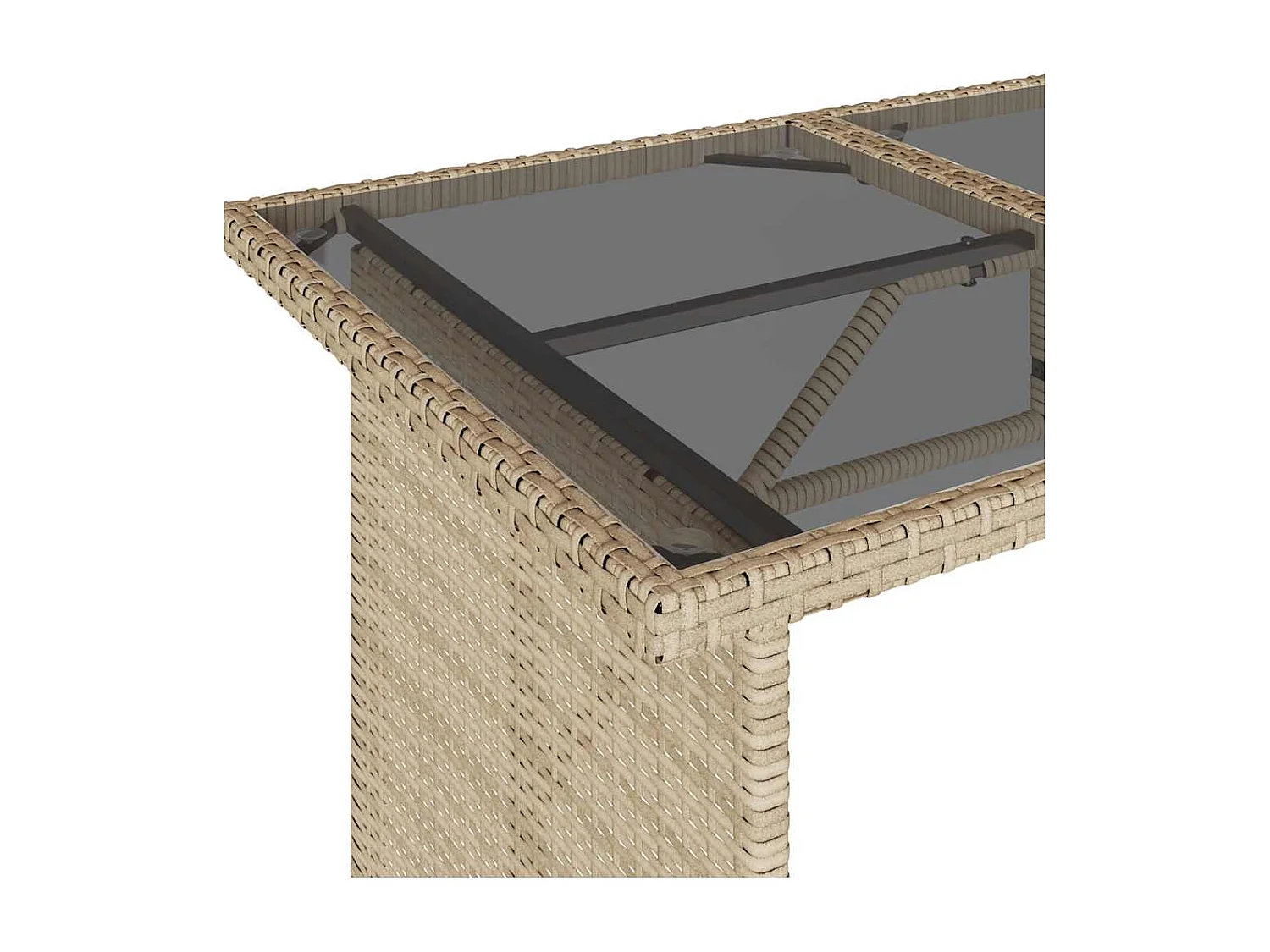 Tuintafel met beige glazen blad 110x68x70 cm rotan