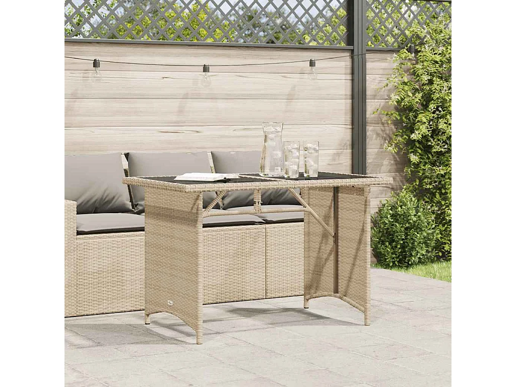 Mesa de jardín con tapa de cristal beige 110x68x70 cm ratán