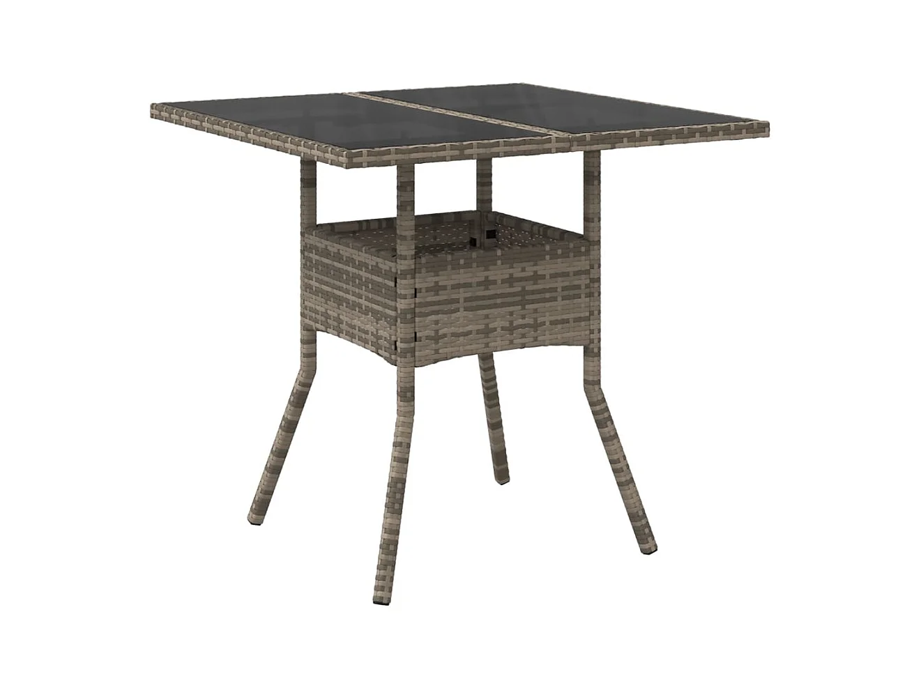 Tuintafel met grijs glazen blad 80x80x75 cm geweven hars