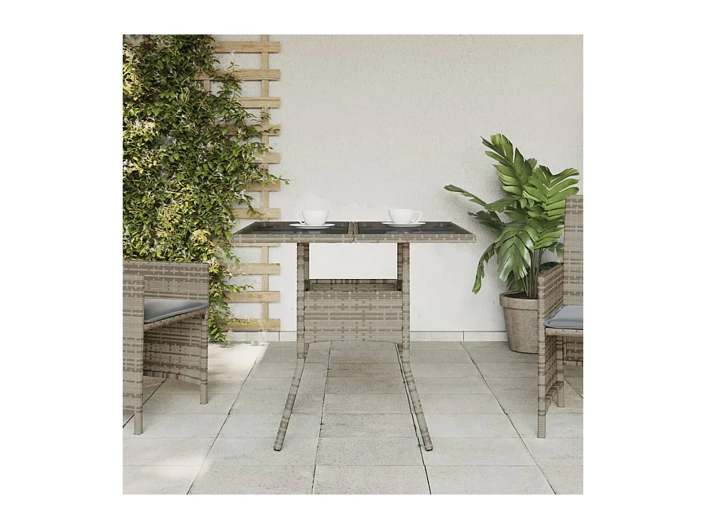 Tuintafel met grijs glazen blad 80x80x75 cm geweven hars