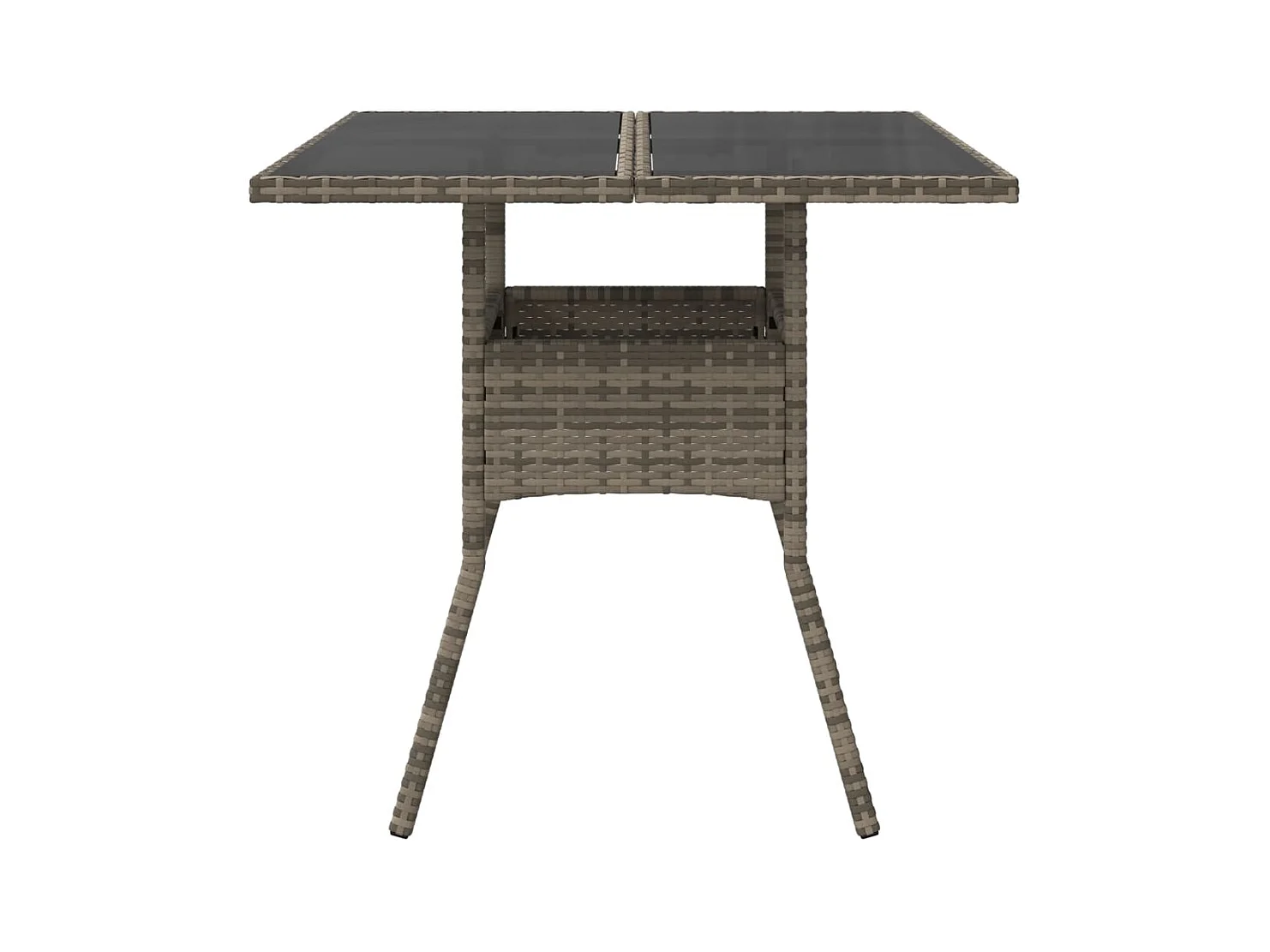Tuintafel met grijs glazen blad 80x80x75 cm geweven hars