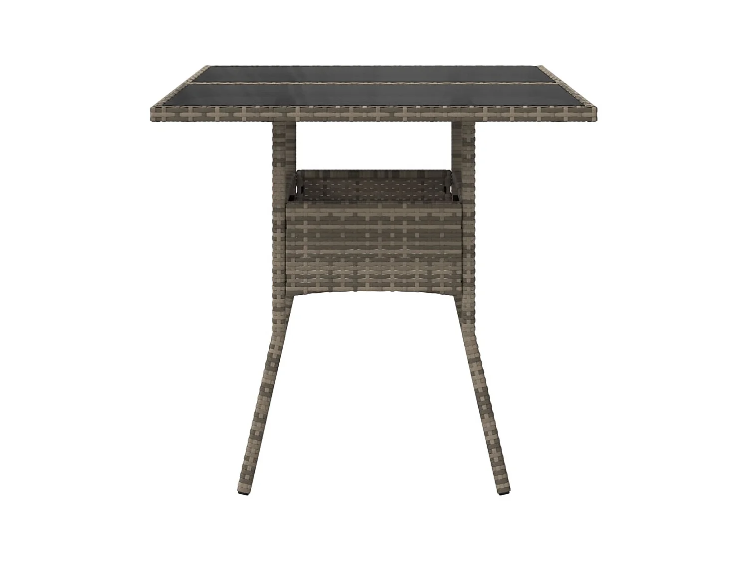 Tuintafel met grijs glazen blad 80x80x75 cm geweven hars