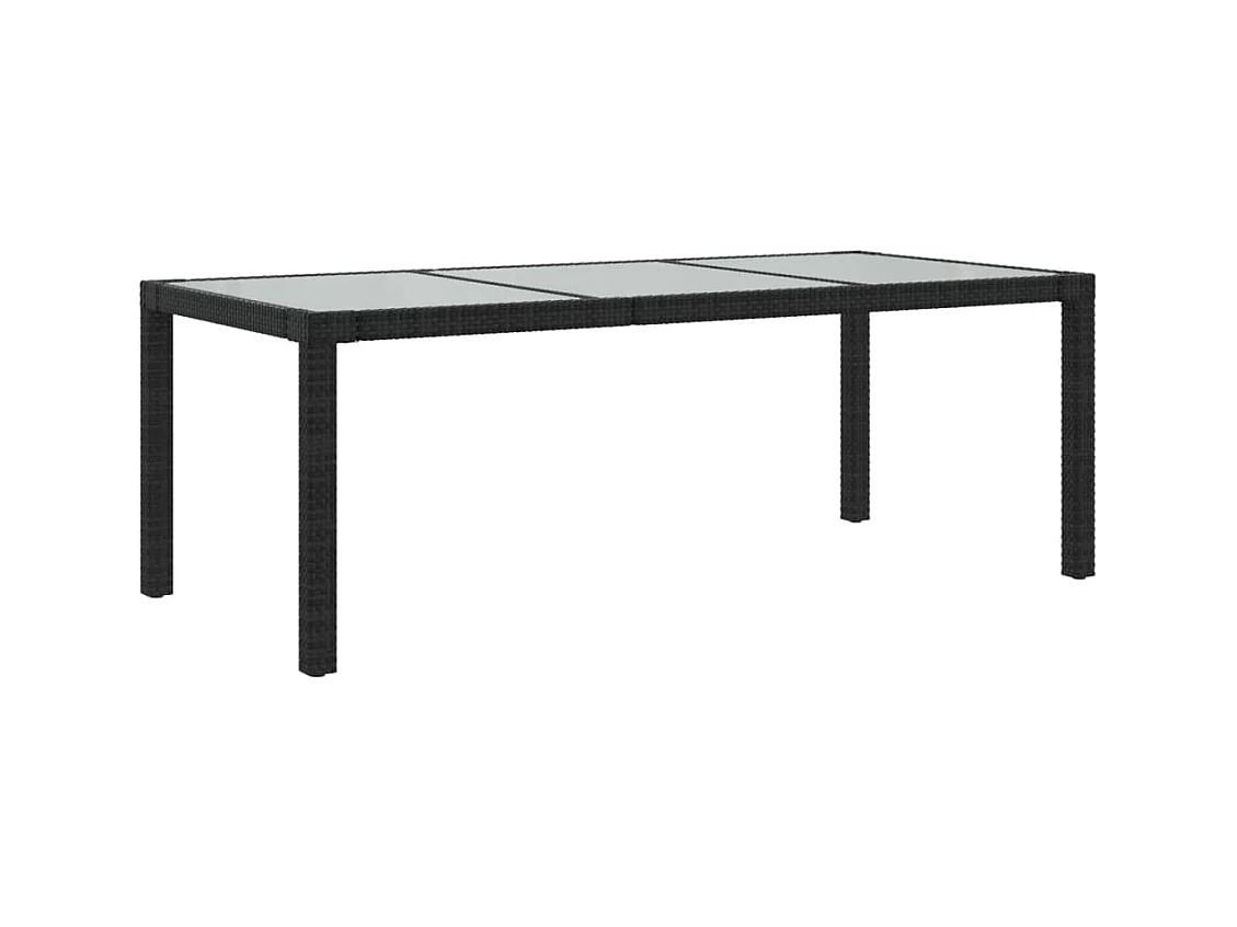 Mesa de jardín negra 190x90x75 cm Cristal templado/resina tejida