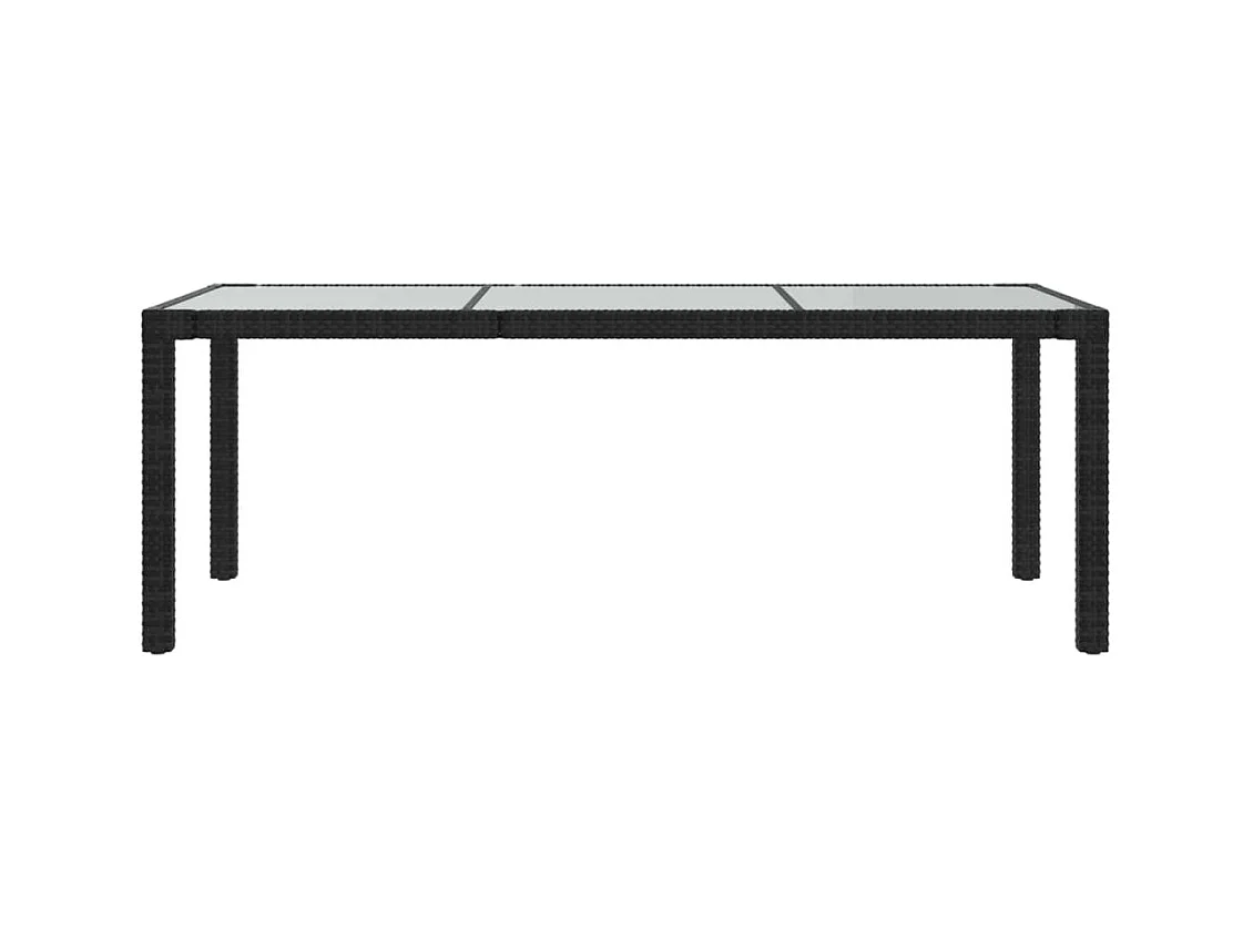 Mesa de jardín negra 190x90x75 cm Cristal templado/resina tejida