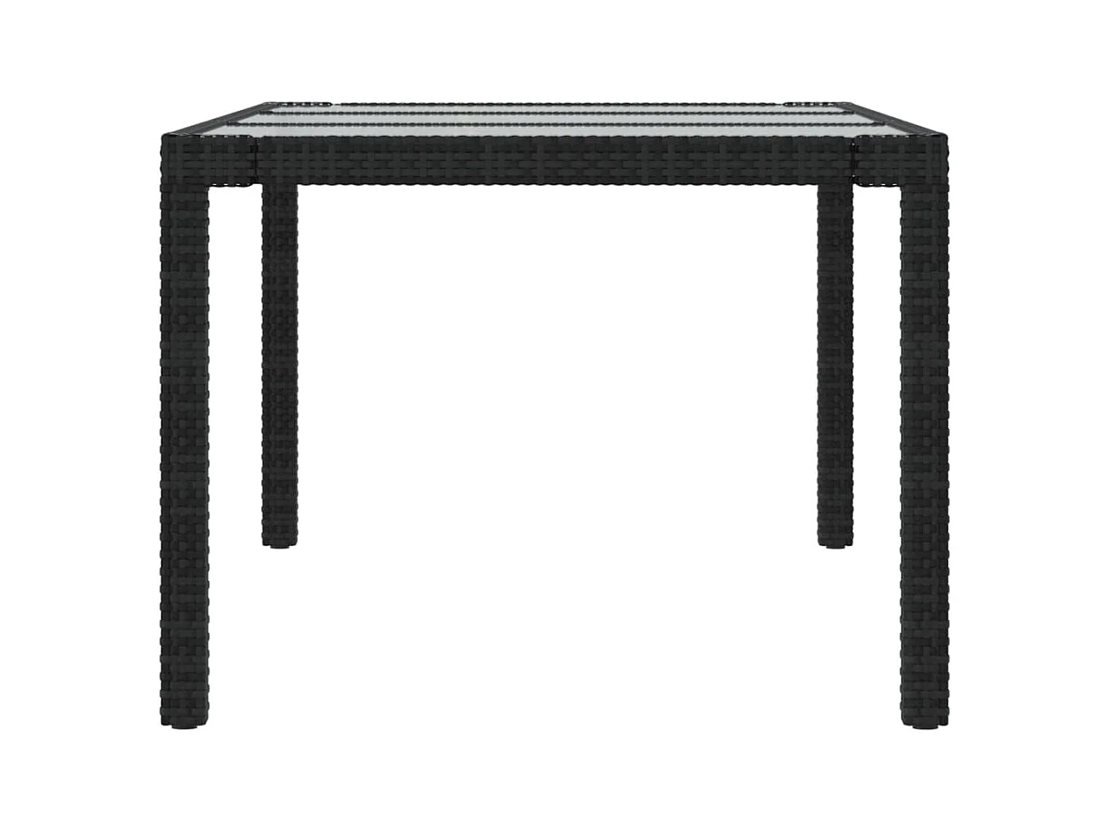 Mesa de jardín negra 190x90x75 cm Cristal templado/resina tejida