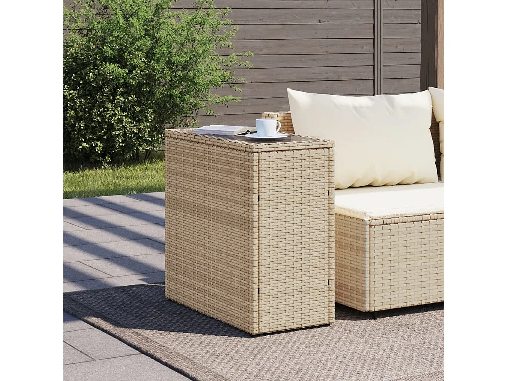 Tuintafel met beige rotan glazen blad
