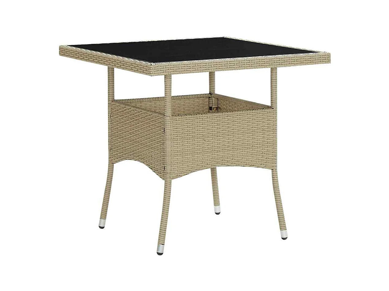 Beige eettafel voor buiten in geweven hars en glas