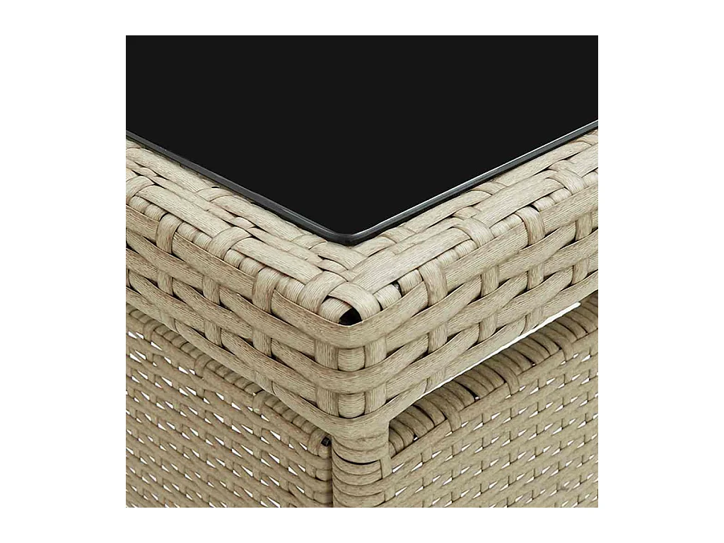 Beige eettafel voor buiten in geweven hars en glas