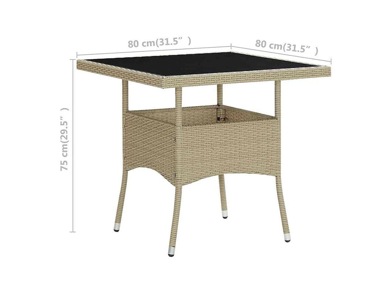 Beige eettafel voor buiten in geweven hars en glas