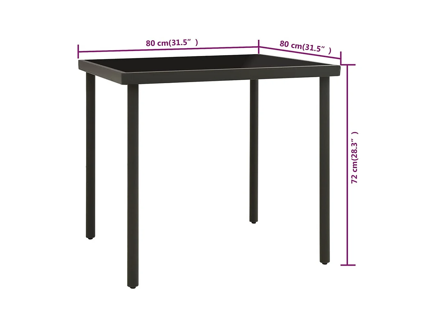 Antracietkleurige eettafel voor buiten 80x80x72 cm glas en staal