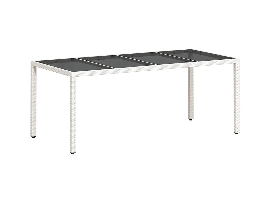Tuintafel met wit glazen blad en gevlochten hars